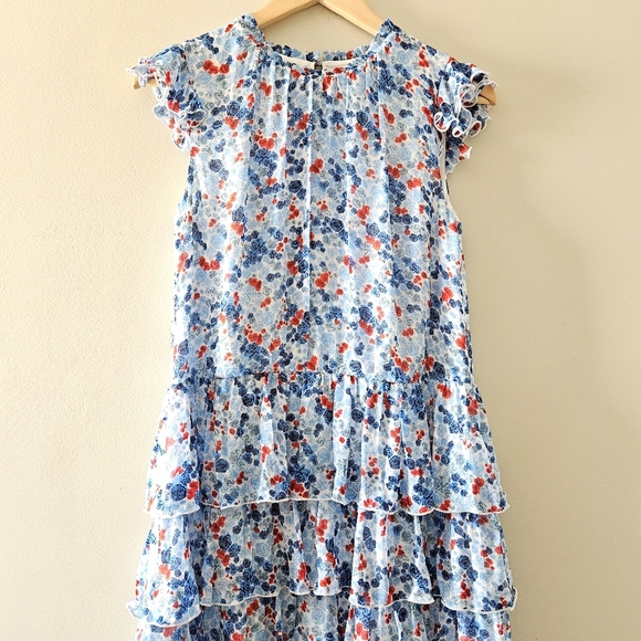 Aritzia Little Moon Rarity Blue Floral Feminine Ruffle Midi Casual Dress Sz XS. - Picture 3 of 16